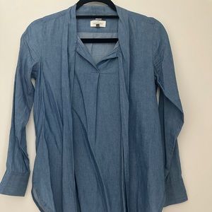 Light chambray tie neck blouse